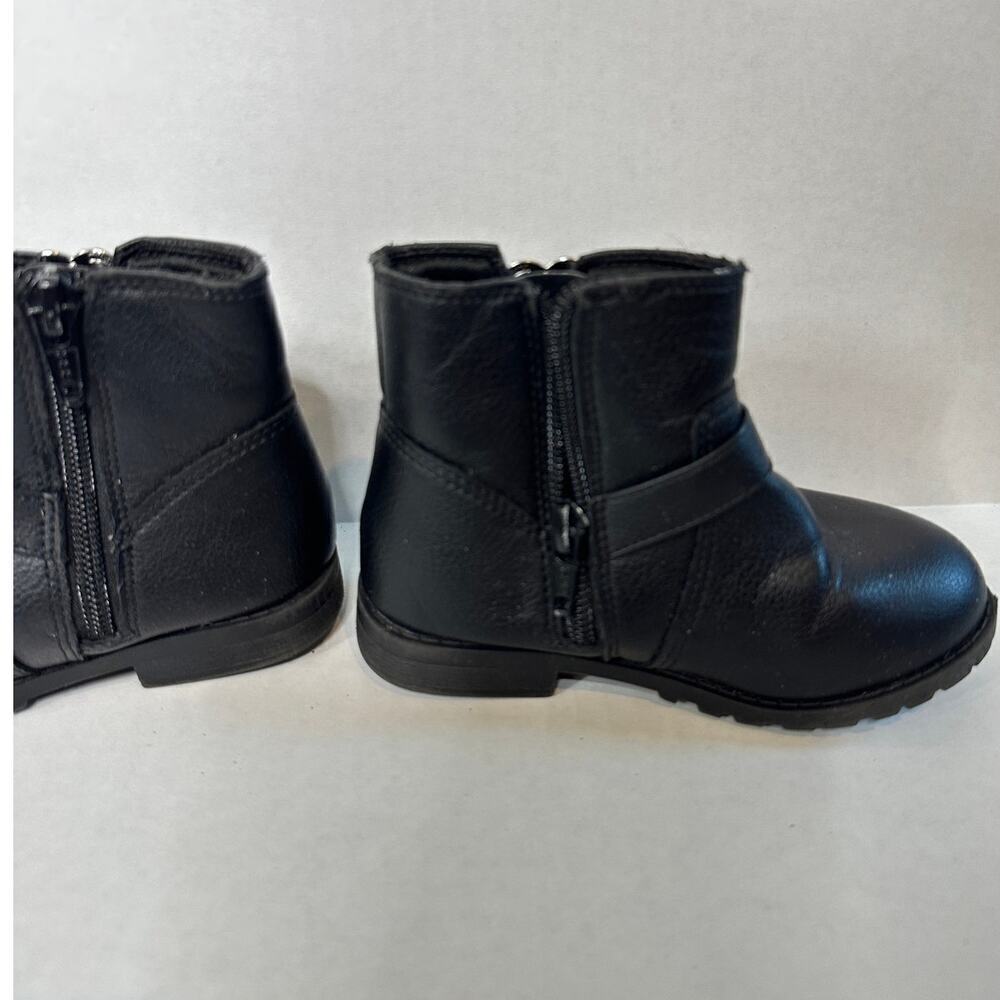 Black Silver Size 8 Kids Girls Lil Natalie Heart Buckled Moto Ankle Boot Bootie - Picture 9 of 11